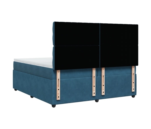 Cama box spring con colchón terciopelo azul oscuro 200x200 cm