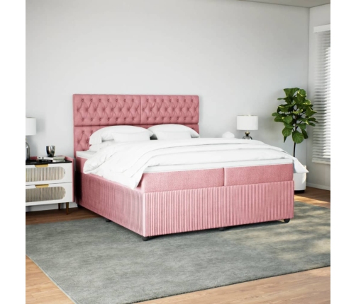 Cama box spring con colchón terciopelo rosa 200x200 cm