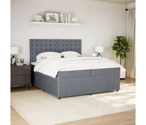 Cama box spring con colchón terciopelo gris oscuro 200x200 cm