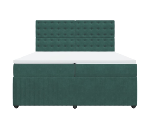 Cama box spring con colchón terciopelo verde oscuro 200x200 cm