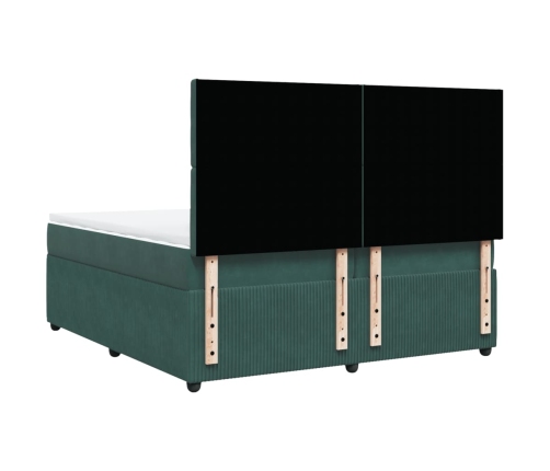 Cama box spring con colchón terciopelo verde oscuro 200x200 cm