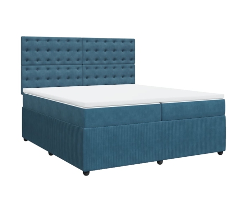 Cama box spring con colchón terciopelo azul oscuro 200x200 cm