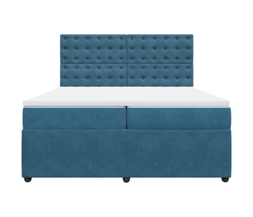 Cama box spring con colchón terciopelo azul oscuro 200x200 cm