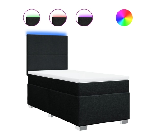 Cama box spring con colchón tela negro 80x200 cm