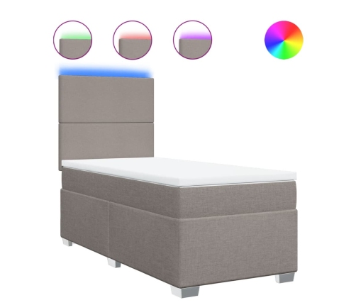 Cama box spring con colchón tela gris taupe 80x200 cm