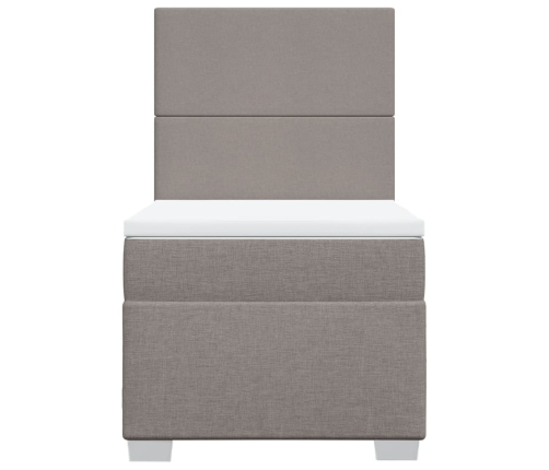 Cama box spring con colchón tela gris taupe 80x200 cm