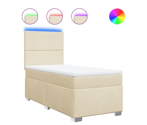 Cama box spring con colchón tela color crema 80x200 cm