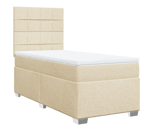 Cama box spring con colchón tela color crema 80x200 cm