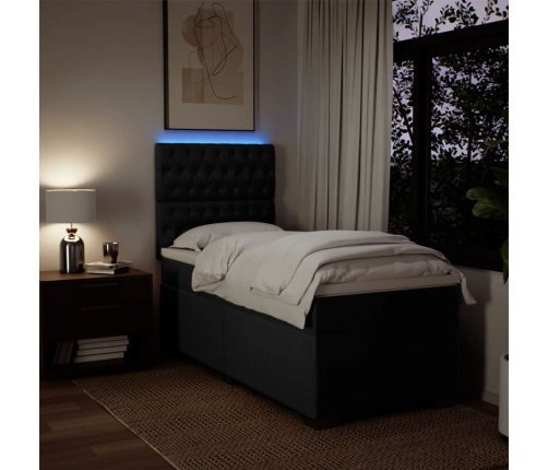 Cama box spring con colchón tela negro 80x200 cm