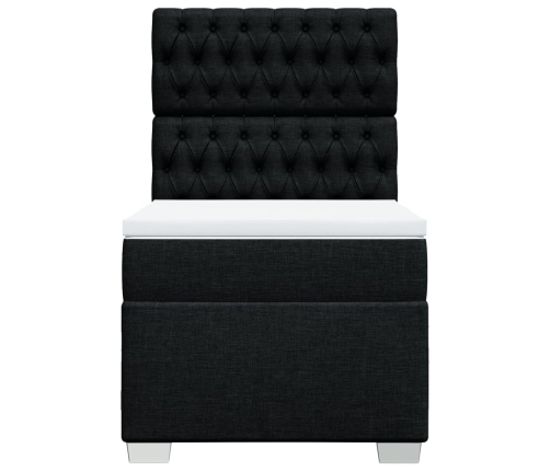 Cama box spring con colchón tela negro 80x200 cm