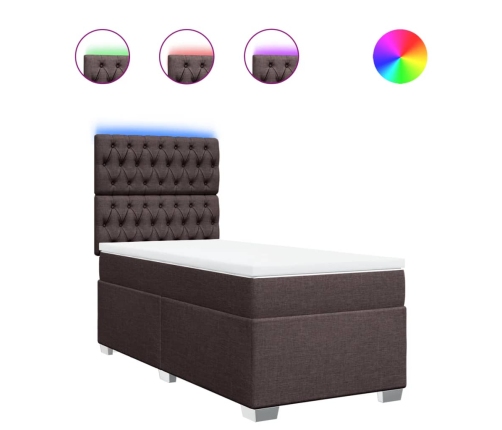 Cama box spring con colchón tela marrón oscuro 80x200 cm