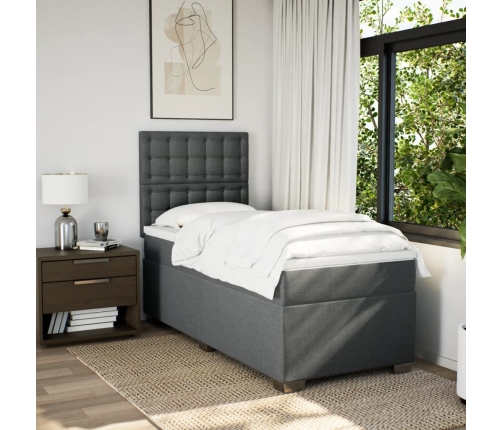 Cama box spring con colchón tela gris oscuro 80x200 cm