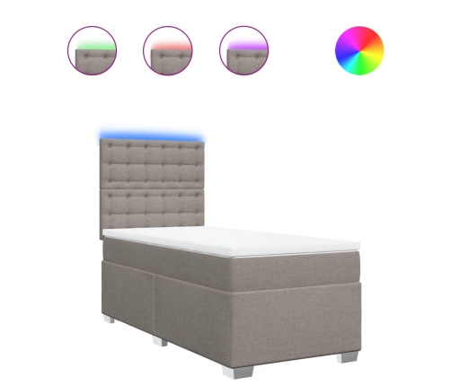 Cama box spring con colchón tela gris taupe 80x200 cm