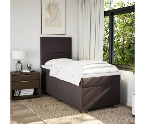 Cama box spring con colchón tela marrón oscuro 90x190 cm