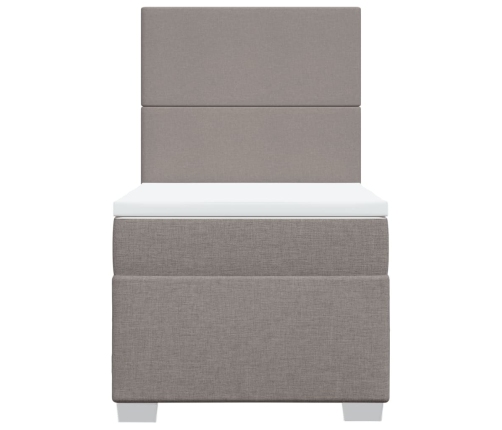 Cama box spring con colchón tela gris taupe 90x190 cm