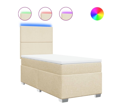 Cama box spring con colchón tela color crema 90x190 cm