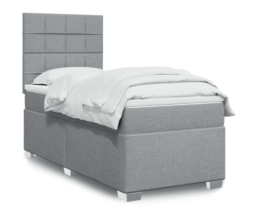 Cama box spring con colchón tela gris claro 90x190 cm