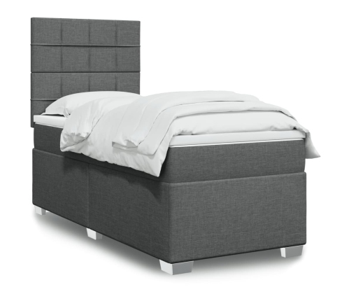 Cama box spring con colchón tela gris oscuro 90x190 cm