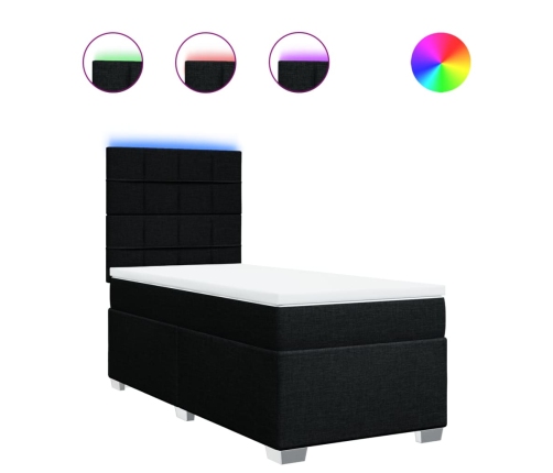 Cama box spring con colchón tela negro 90x190 cm