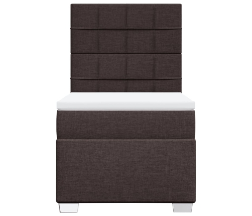 Cama box spring con colchón tela marrón oscuro 90x190 cm