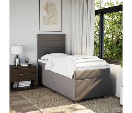 Cama box spring con colchón tela gris taupe 90x190 cm