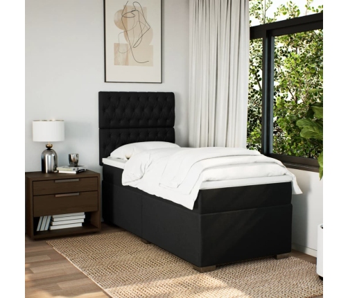 Cama box spring con colchón tela negro 90x190 cm