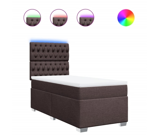 Cama box spring con colchón tela marrón oscuro 90x190 cm