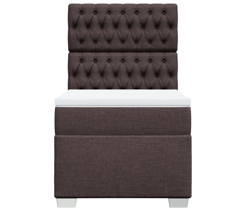 Cama box spring con colchón tela marrón oscuro 90x190 cm
