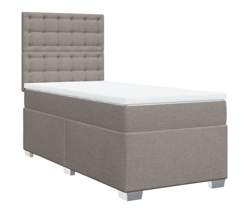 Cama box spring con colchón tela gris taupe 90x190 cm