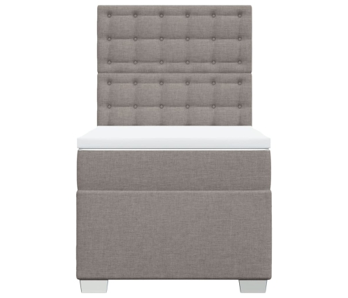 Cama box spring con colchón tela gris taupe 90x190 cm