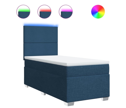 Cama box spring con colchón tela azul 90x200 cm