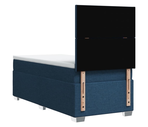 Cama box spring con colchón tela azul 90x200 cm