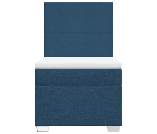 Cama box spring con colchón tela azul 90x200 cm