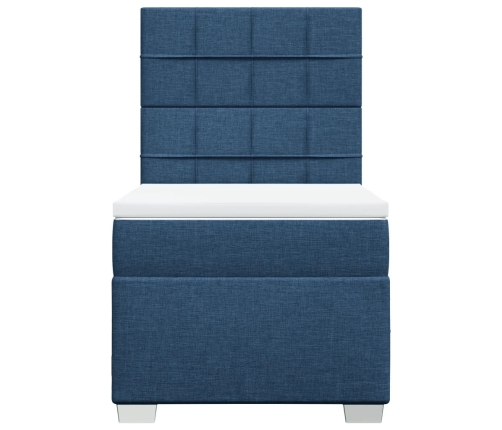 Cama box spring con colchón tela azul 90x200 cm