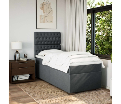 Cama box spring con colchón tela gris oscuro 90x200 cm