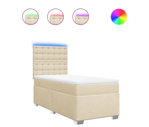 Cama box spring con colchón tela color crema 90x200 cm