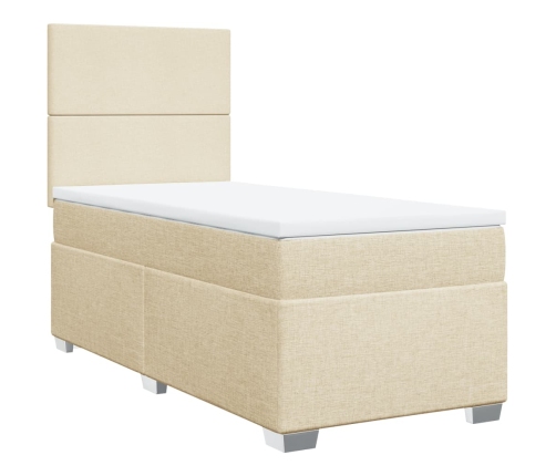 Cama box spring con colchón tela color crema 100x200 cm