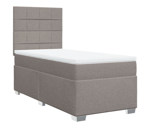 Cama box spring con colchón tela gris taupe 100x200 cm