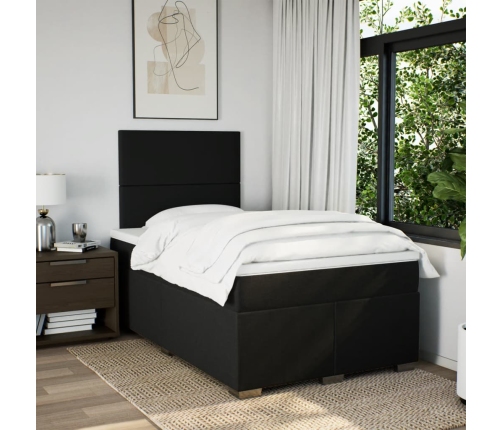 Cama box spring con colchón tela negro 120x190 cm