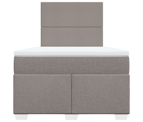 Cama box spring con colchón tela gris taupe 120x190 cm