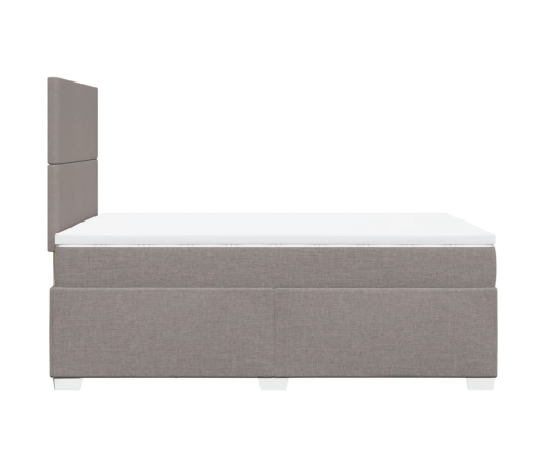 Cama box spring con colchón tela gris taupe 120x190 cm