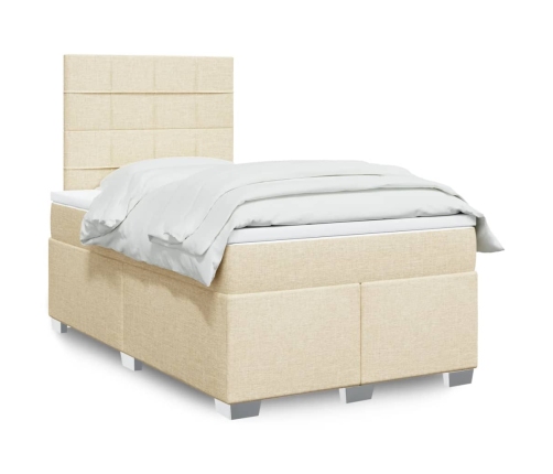 Cama box spring con colchón tela color crema 120x190 cm