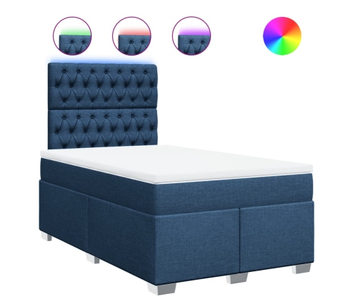 Cama box spring con colchón tela azul 120x190 cm