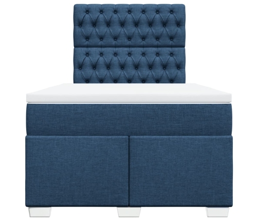 Cama box spring con colchón tela azul 120x190 cm