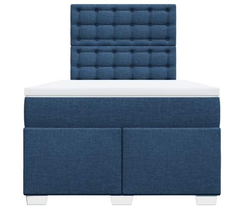 Cama box spring con colchón tela azul 120x190 cm