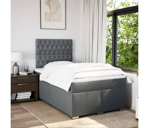 Cama box spring con colchón tela gris oscuro 120x200 cm