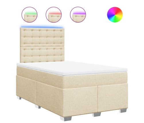 Cama box spring con colchón tela color crema 120x200 cm