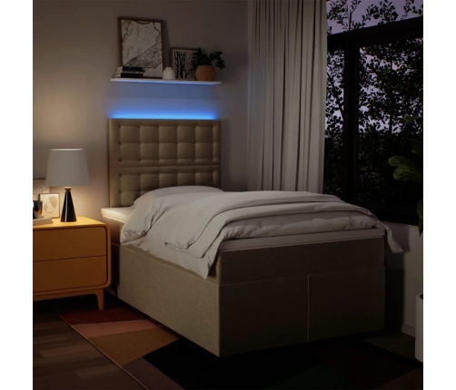 Cama box spring con colchón tela color crema 120x200 cm