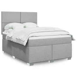 Cama box spring con colchón tela gris claro 140x190 cm