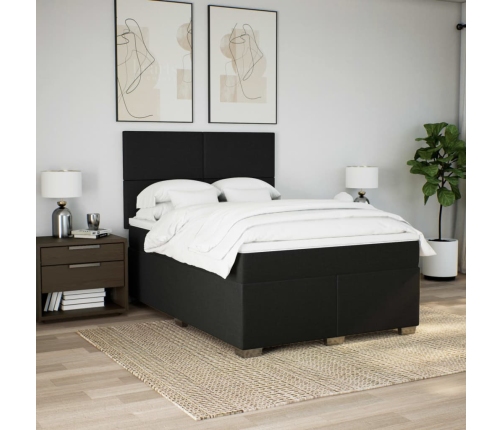 Cama box spring con colchón tela negro 140x190 cm